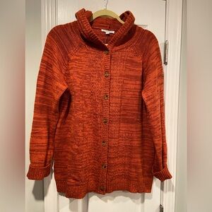 NWT NorthStyle Size L Burnt Orange Rust Button Front Hooded Cable Knit Cardigan